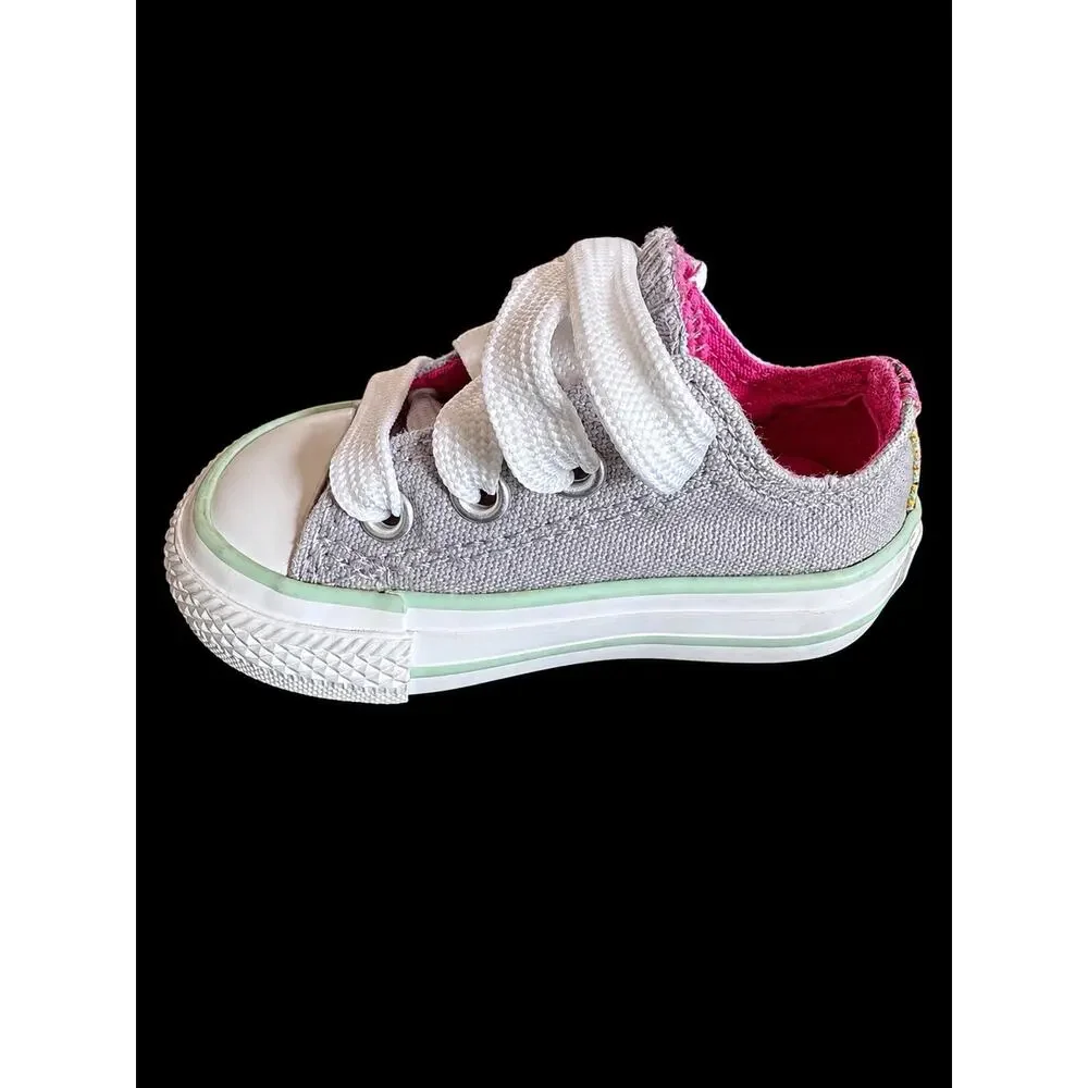 Converse All Star Infant Low Top Lace-Up Canvas Sneakers Gray Pink White US 3